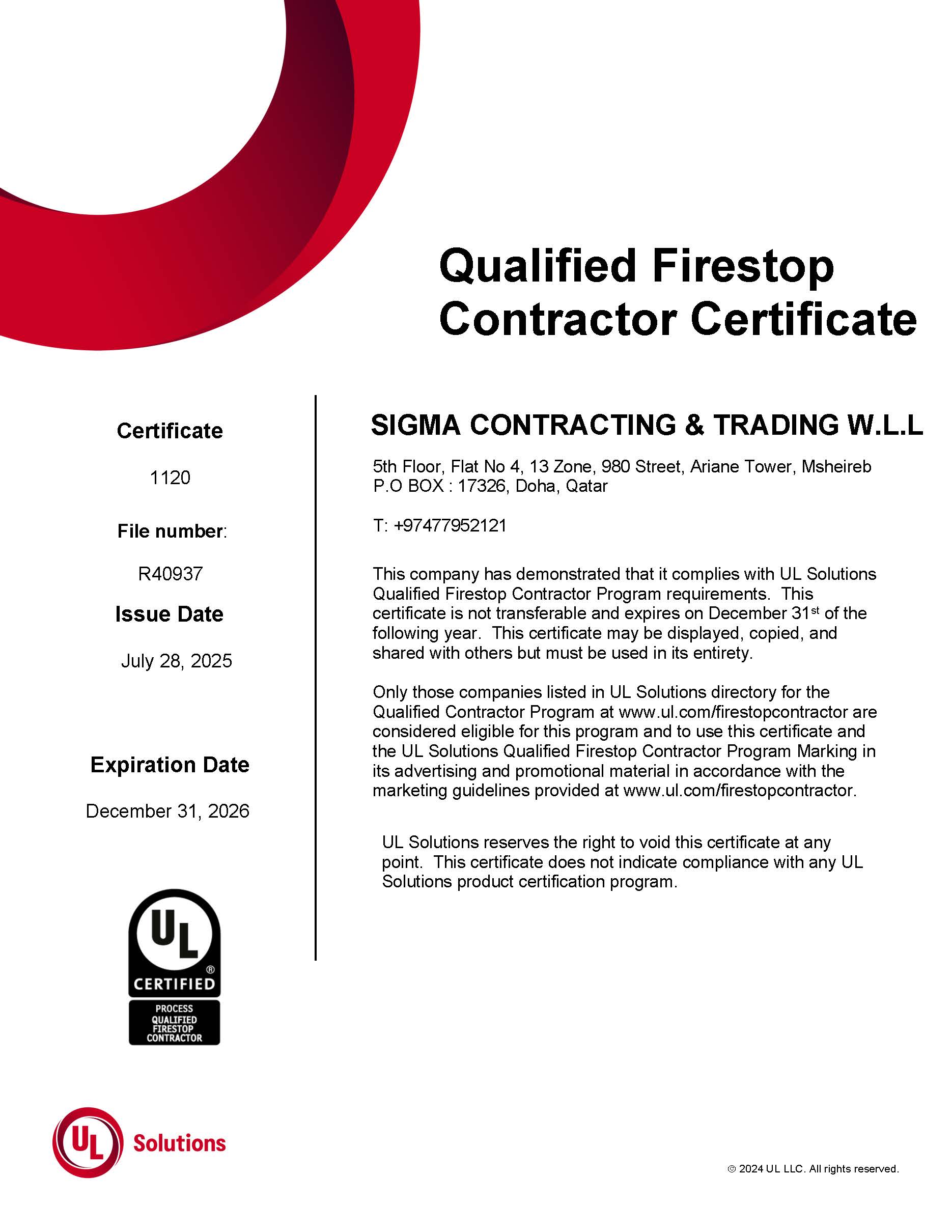 Certificate QFCP 2025